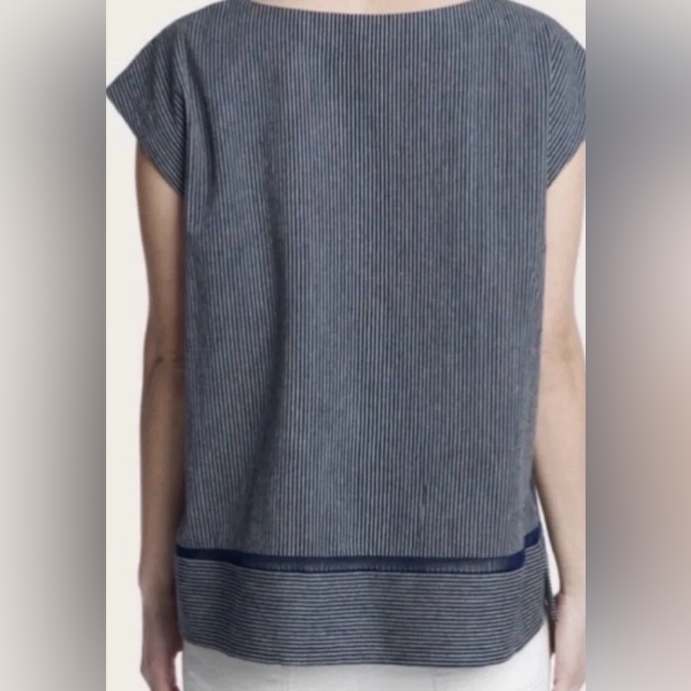 Frye Railroad Stripe Shell oversized Cotton Top Total Eclipse Women’s Sz L $148 - Picture 2 of 7